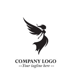 Elegant Black Angel Woman Silhouette Logo Symbol on White Background