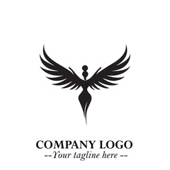 Elegant Black Angel Woman Silhouette Logo Symbol on White Background