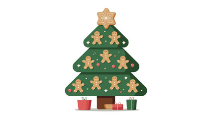 Festive Tree of Delight: A charming, uniquely styled Christmas tree adorned with gingerbread men and presents. It's a whimsical expression of seasonal joy.