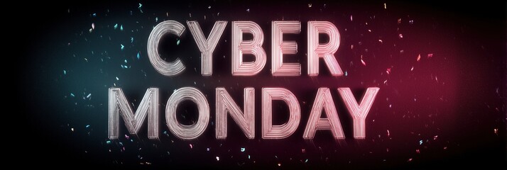 Cyber Monday sale text with colorful bokeh background and sparkles