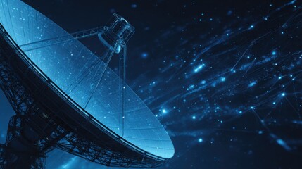 Futuristic satellite dish communicating with digital network