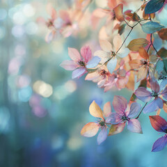 Soft pink purple flowers with turquoise bokeh background, beautiful spring garden blooms creating dreamy peaceful atmosphere with natural floral beauty and delicate petals in pastel artistic tones and