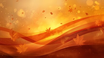 Abstract autumn background with falling leaves and warm yellow orange and brown color gradients