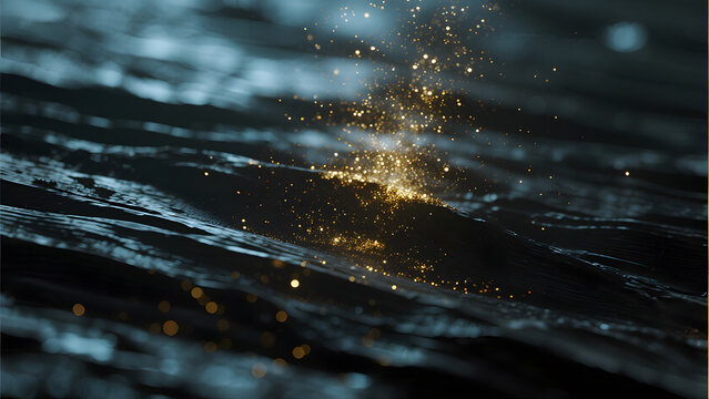 Dark Ocean Waves, Sparkling Light, Mystic Atmosphere, Nature Scenery, Serene Water, Moonlit Sea, Calm Surface, Night Sky, Ethereal Glow, Relaxing View - Powered by Adobe