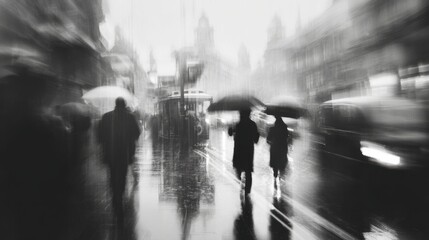 People walking under umbrellas on rainy city street