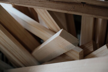 Close-Up of Cut Wooden Planks in Workshop