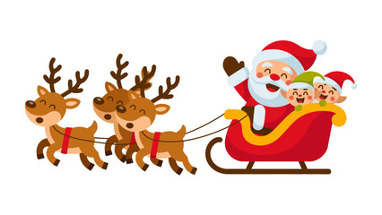 Festive Journey: Joyful Santa Claus and his team, reindeer and elves, embarked on a magical holiday journey, delivering cheer. 