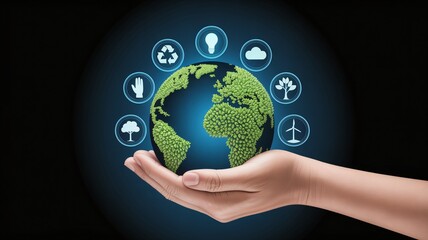 Protecting our green planet Earth with clean energy and recycling, symbolizing sustainability and environmental responsibility for a brighter future