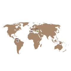 Creative mockup of a world map showcasing various locations with transparent graphic elements