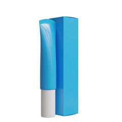 Mockup of a blue cosmetic tube with white packaging on a transparent background for product presentation