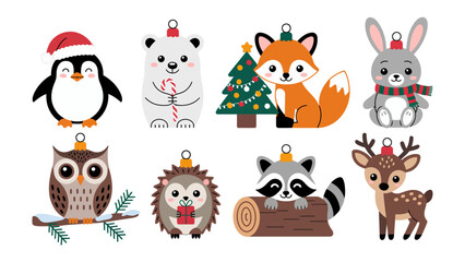Festive Forest Friends: An assortment of adorable forest creatures, each adorned with seasonal accessories, evokes the cozy spirit of the holiday season.