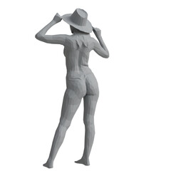 3D mockup of a nude female figure wearing a wide-brimmed hat in a minimalist style