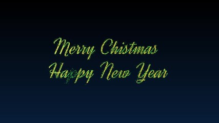 Glitchy Gold "Merry Christmas Happy New Year" Text with Flicker Effect on Dark Blue Background - Powered by Adobe