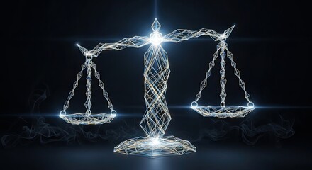 Modern justice scales concept art representing law and legal balance, perfect for courtroom dramas, criminal justice reform, and ethical business practices