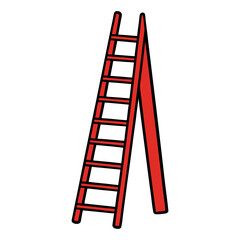 A red folding ladder on transparent background