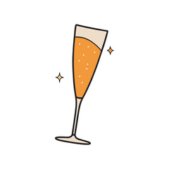 Champagne glass drawing on transparent background