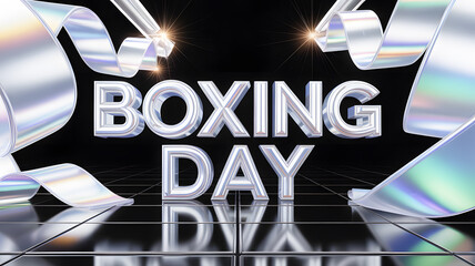 Boxing day sale balloons with holographic ribbons