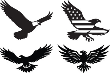 set of silhouette vector american eagel on isolated background