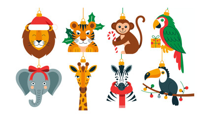 Festive Safari Ornament Collection: Adorable collection of cartoon animal ornaments with a touch of holiday spirit, perfect for adding a playful and whimsical touch to your holiday decorations.