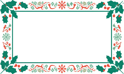  Templated frame with a Christmas theme, featuring a flat design style, incorporating festive elements such as snowflakes, holly, or Christmas trees with png Transparent 
