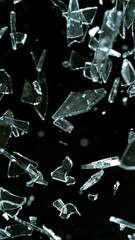 Freeze Motion Shot of Breaking Real Glass Isolated on Black Background