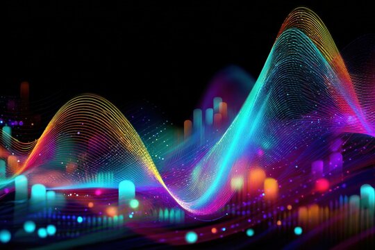 Vibrant digital sound wave visualization with glowing equalizer bars Business