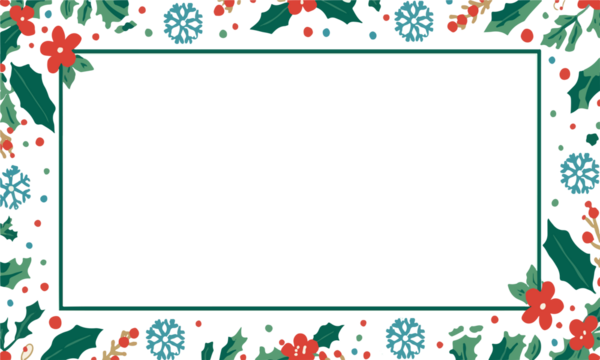 Vector Templated frame with a Christmas theme, featuring a flat design style, incorporating festive elements such as snowflakes, holly, or Christmas trees with PNG Transparent 