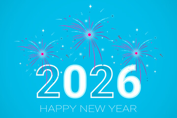 Fireworks at the celebration of the New Year 2026. Vector illustration.
