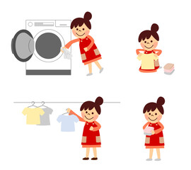 洗濯する女性　セット