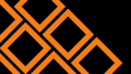 An abstract geometric design featuring bold orange diamond outlines arranged diagonally on a black background, creating a modern, dynamic, and visually striking pattern