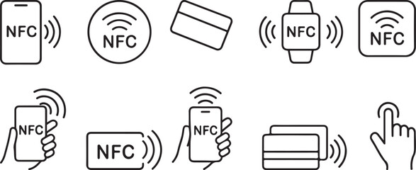 NFC Icon Set – Contactless Payment Symbols Vector.