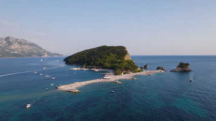 Distant Aerial View of Sveti Nikola Island Near Budva Montenegro