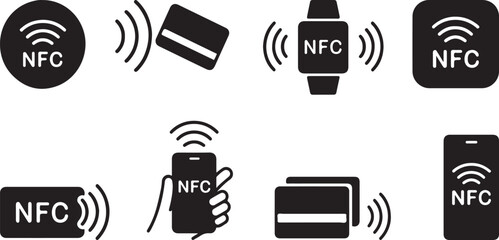 NFC Icon Set – Contactless Payment Symbols Vector.