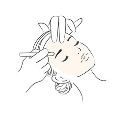 Female face eyebrow beauty procedure drawing in minimalist style on white background