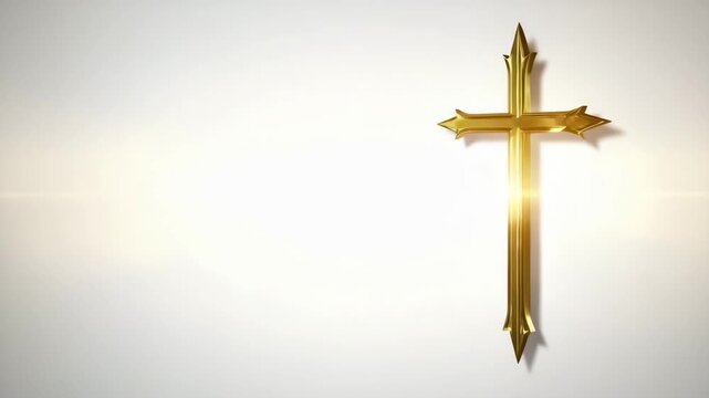 Golden Cross on White Background with Subtle Glow Loop

