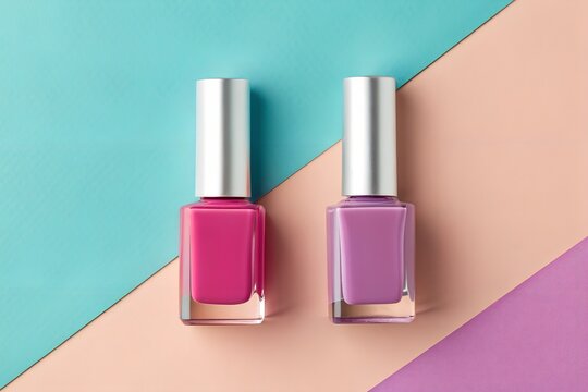 Red nail polish bottle on white background