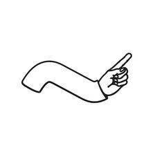 Bold black-and-white vector doodle of an arm with a right-pointing finger. Ideal for navigation, swipe cues, call-to-actions, app interfaces, and highlighting important content.