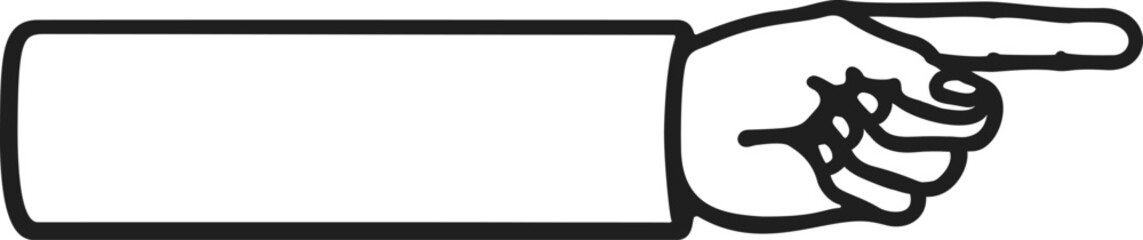 Horizontal arm with the index finger pointing forward or slightly upward in clean line art—ideal for commands, forward directions, presentations, or announcements in scalable vector format.