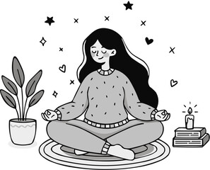 A woman is meditating and doing yoga