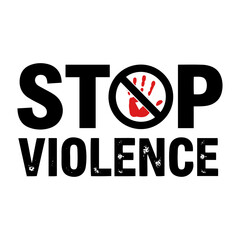 Vector stop violence sign with a red hand inside a prohibition symbol and the word violence underneath it
