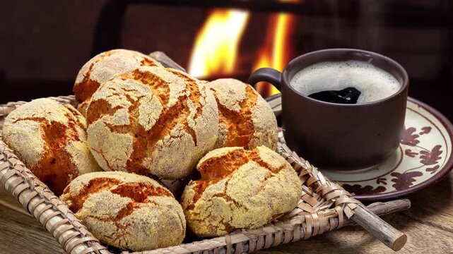 Breakfast with Portuguese cornbread. Broa de milho