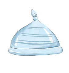 Watercolor Illustration of a Blue Baby Hat