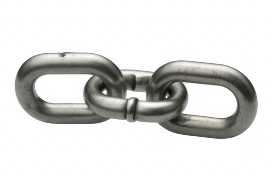 Metallic chain links isolated on a transparent background