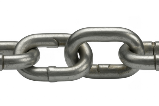 Metallic chain links intertwined isolated on a transparent background