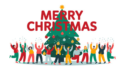 Festive Cheer: A joyful gathering of diverse individuals celebrates the holiday season. The air is filled with glee. Capturing the spirit of togetherness and the magic of a Merry Christmas.