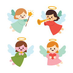 Cute Cartoon Angels Collection with Halos and Wings