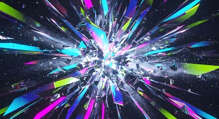 A futuristic shattered neon prism with holographic reflections for premium sale graphics.