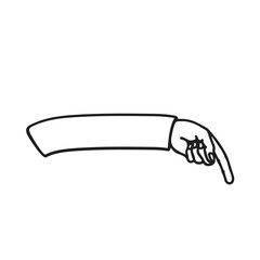 Black outline doodle of an arm with the index finger pointing sharply down—ideal for call-to-action, navigation, or highlighting content in scalable vector format.