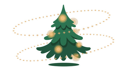 Festive Christmas Tree Decoration: A whimsical illustrated Christmas tree stands adorned with twinkling lights and a festive garland, ready to bring joy to the holiday season.