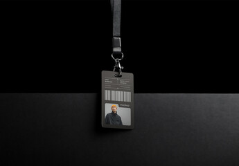 ID Card Mockup Template &ndash; Realistic Hanging Lanyard Badge for Corporate Branding and Professional Office Presentation